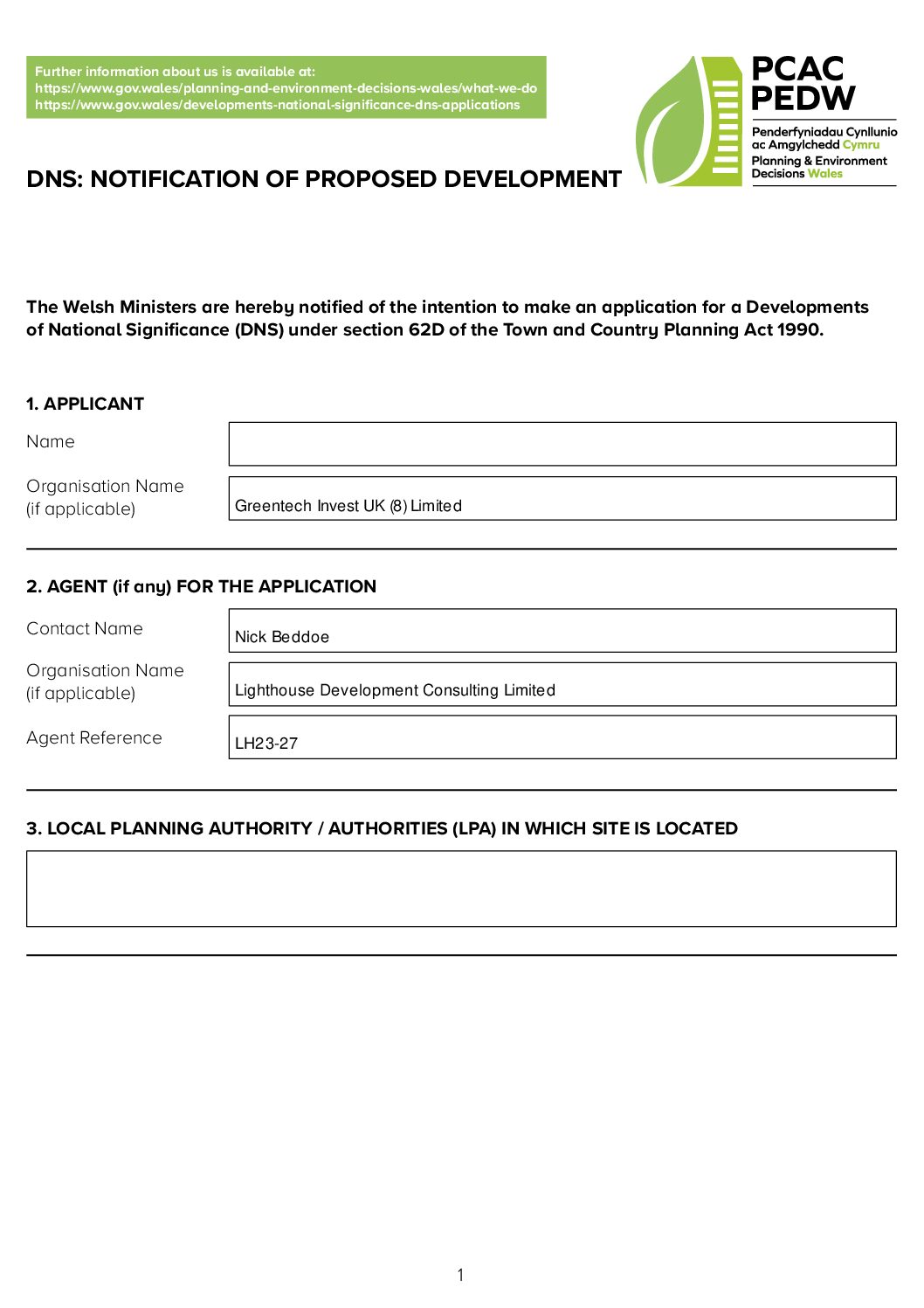 DNS NOTIFICATION OF PROPOSED DEVELOPMENT